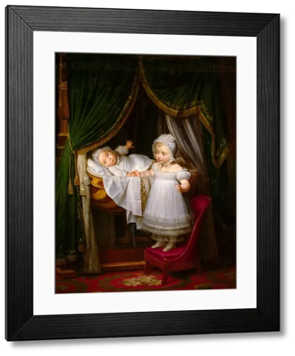 Framed Print : Henri of Artois, Count of Chambord, duc de Bordeaux in his cradle with his sister Louise Marie There Artist: Hersent, Louis (1777-1860) Framed Print : Henri of Artois, Count of Chambord, duc de Bordeaux in his cradle with his sister Louise Marie There Artist: Hersent, Louis (1777-1860)