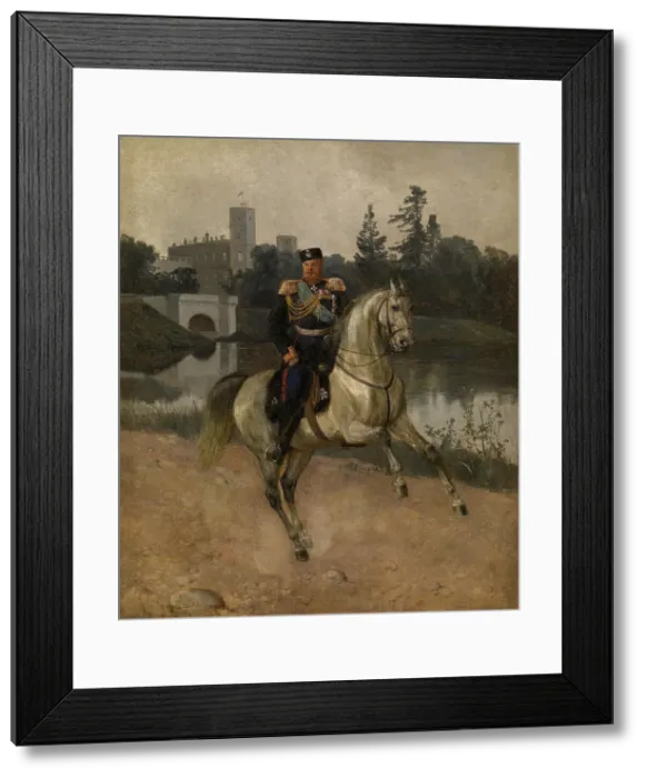 Framed Print : Equestrian portrait of the Emperor Alexander III (1845-1894) at Gatchina. Artist: Schilder, Nikolai Gustavovich (1828-1898) Framed Print : Equestrian portrait of the Emperor Alexander III (1845-1894) at Gatchina. Artist: Schilder, Nikolai Gustavovich (1828-1898)