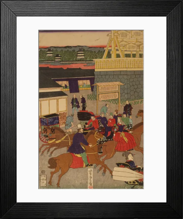 Framed Print : Flourishing Nihonbashi section of Tokyo. (Tokyo Nihonbashi han ei no zu) Triptych. Artist: Yoshitora, Utagawa (active 1850-1880) Framed Print : Flourishing Nihonbashi section of Tokyo. (Tokyo Nihonbashi han ei no zu) Triptych. Artist: Yoshitora, Utagawa (active 1850-1880)