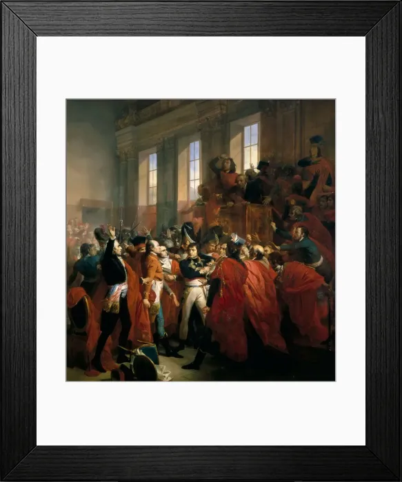 Framed Print : General Bonaparte surrounded by members of the Council of Five Hundred in Saint-Cloud, November 10, Artist: Bouchot, Francois (1800-1842) Framed Print : General Bonaparte surrounded by members of the Council of Five Hundred in Saint-Cloud, November 10, Artist: Bouchot, Francois (1800-1842)