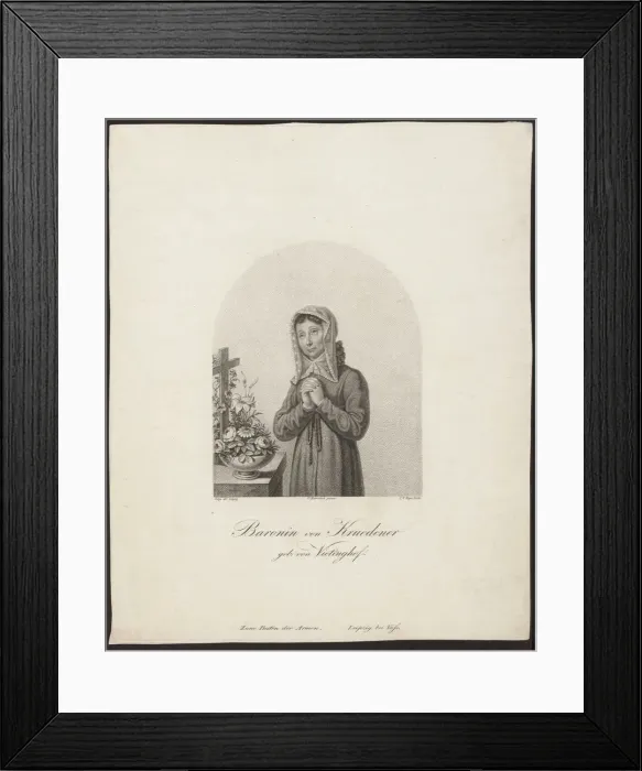 Framed Print : Portrait of Barbara Juliane von Krudener (1764-1824). Artist: Meyer, Friedrich Wilhelm, the Elder