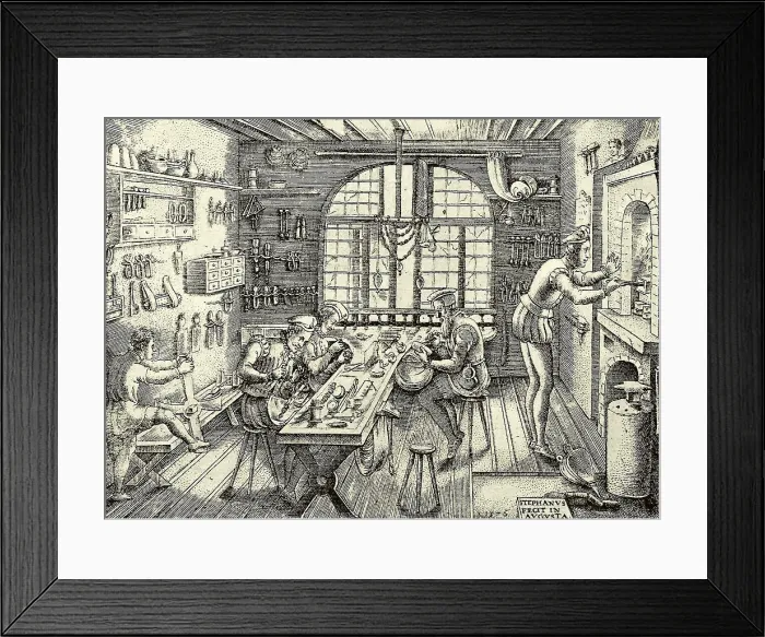Framed Print : Goldsmiths Shop. Artist: Delaune, Etienne (1518-1583)
