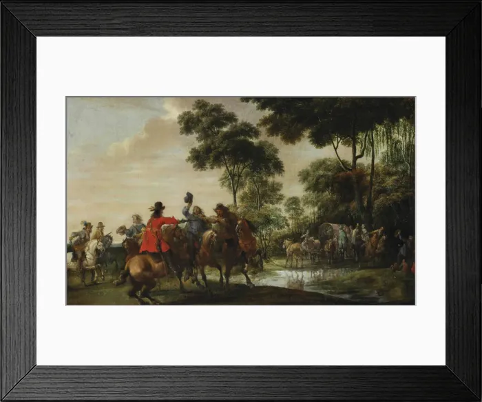 Framed Print : Highwaymen raiding a tilt car by a forest stream. Artist: Snayers, Pieter (1592-1667) Framed Print : Highwaymen raiding a tilt car by a forest stream. Artist: Snayers, Pieter (1592-1667)