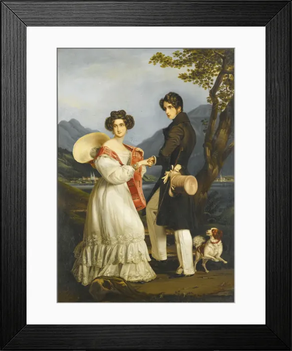 Framed Print : Duke Maximilian Joseph in Bavaria and Ludovika of Bavaria at Schloss Tegernsee. Artist: Stieler, Joseph Karl (1781-1858) Framed Print : Duke Maximilian Joseph in Bavaria and Ludovika of Bavaria at Schloss Tegernsee. Artist: Stieler, Joseph Karl (1781-1858)
