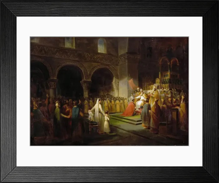 Framed Print : The Anointing of Pepin the Short at Saint-Denis, 28 July 754. Artist: Dubois, Francois (1790-1871) Framed Print : The Anointing of Pepin the Short at Saint-Denis, 28 July 754. Artist: Dubois, Francois (1790-1871)