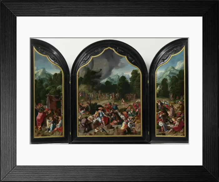 Framed Print : Triptych with the Adoration of the Golden Calf. Artist: Leyden, Lucas, van (1489 / 94-1533) Framed Print : Triptych with the Adoration of the Golden Calf. Artist: Leyden, Lucas, van (1489 / 94-1533)