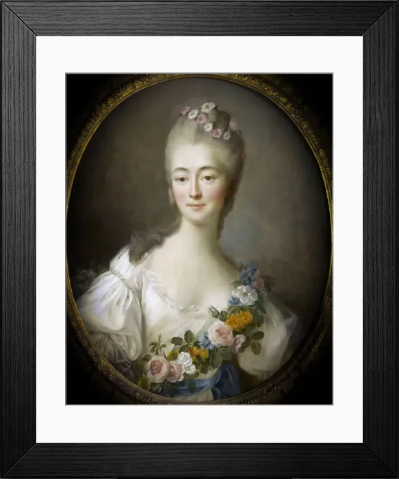 Framed Print : Jeanne Becu, comtesse Du Barry (1743-1793) as Flora. Artist: Drouais, Francois-Hubert (1727-1775) Framed Print : Jeanne Becu, comtesse Du Barry (1743-1793) as Flora. Artist: Drouais, Francois-Hubert (1727-1775)