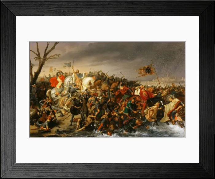 Framed Print : Lothair of France defeats Emperor Otto II on the banks of the Aisne, October 978. Artist: Durupt, Charles-Barthelemy-Jean (1804-1838) Framed Print : Lothair of France defeats Emperor Otto II on the banks of the Aisne, October 978. Artist: Durupt, Charles-Barthelemy-Jean (1804-1838)