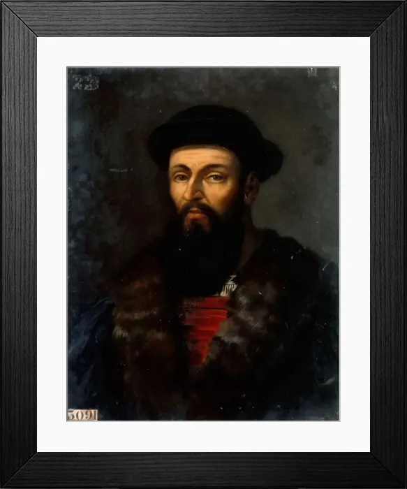 Framed Print : Portrait of Ferdinand Magellan (1470-1521). Artist: Lariviere, Charles-Philippe (1798-1876) Framed Print : Portrait of Ferdinand Magellan (1470-1521). Artist: Lariviere, Charles-Philippe (1798-1876)