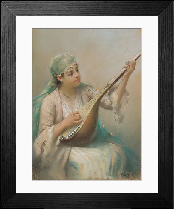 Framed Print : Woman Playing a Lute. Artist: Zonaro, Fausto (1854-1929) Framed Print : Woman Playing a Lute. Artist: Zonaro, Fausto (1854-1929)