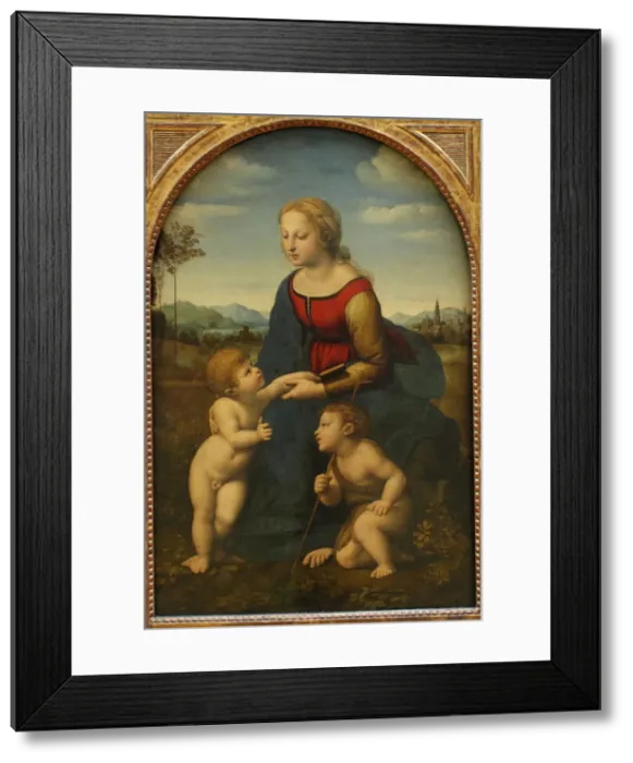 Framed Print : Madonna and Child with Saint John the Baptist (La belle jardiniere). Artist: Raphael (1483-1520) Framed Print : Madonna and Child with Saint John the Baptist (La belle jardiniere). Artist: Raphael (1483-1520)