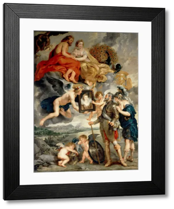 Framed Print : The Presentation of Her Portrait to Henry IV (The Marie de Medici Cycle). Artist: Rubens, Pieter Paul (1577-1640) Framed Print : The Presentation of Her Portrait to Henry IV (The Marie de Medici Cycle). Artist: Rubens, Pieter Paul (1577-1640)