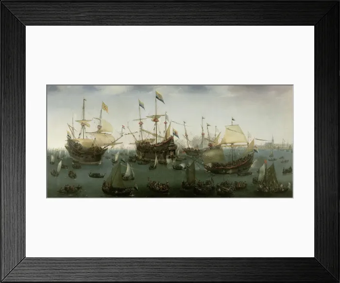 Framed Print : The Return to Amsterdam of the Second Expedition to the East Indies, 19 July 1599. Artist: Vroom, Hendrick Cornelisz. (1562 / 3-1640) Framed Print : The Return to Amsterdam of the Second Expedition to the East Indies, 19 July 1599. Artist: Vroom, Hendrick Cornelisz. (1562 / 3-1640)