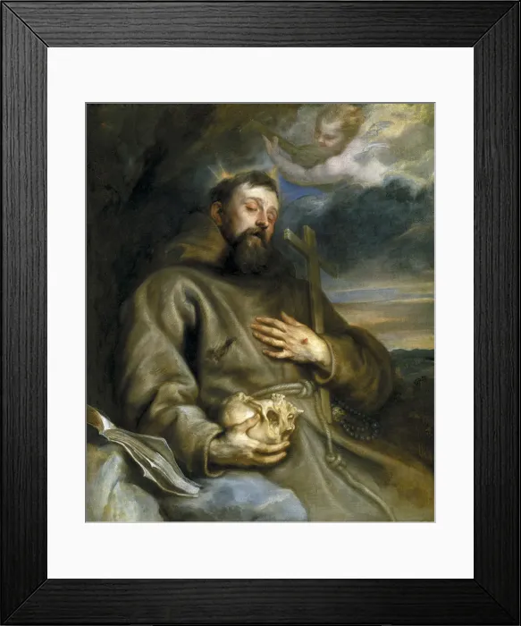 Framed Print : Saint Francis of Assisi in Ecstasy. Artist: Dyck, Sir Anthony van (1599-1641) Framed Print : Saint Francis of Assisi in Ecstasy. Artist: Dyck, Sir Anthony van (1599-1641)