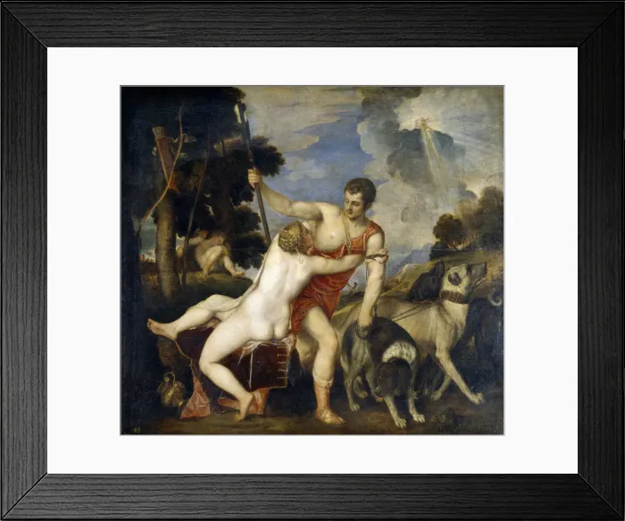 Framed Print : Venus and Adonis. Artist: Titian (1488-1576) Framed Print : Venus and Adonis. Artist: Titian (1488-1576)