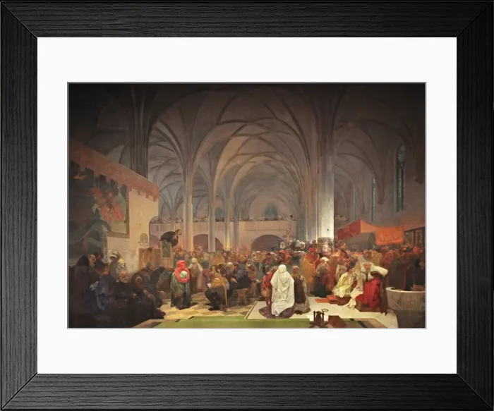 Framed Print : Master Jan Hus Preaching at the Bethlehem Chapel (The cycle The Slav Epic). Artist: Mucha, Alfons Marie (1860-1939) Framed Print : Master Jan Hus Preaching at the Bethlehem Chapel (The cycle The Slav Epic). Artist: Mucha, Alfons Marie (1860-1939)