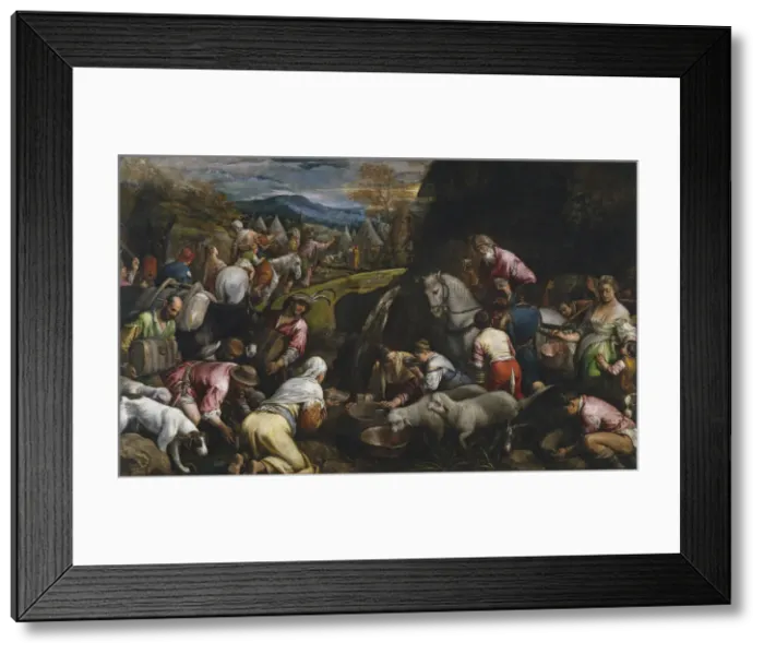 Framed Print : Moses Striking Water from the Rock. Artist: Bassano, Jacopo, il vecchio (ca. 1510-1592) Framed Print : Moses Striking Water from the Rock. Artist: Bassano, Jacopo, il vecchio (ca. 1510-1592)