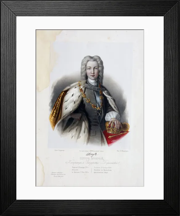 Framed Print : Portrait of the Tsar Peter II of Russia (1715-1730). Artist: Borel, Pyotr Fyodorovich (1829-1898) Framed Print : Portrait of the Tsar Peter II of Russia (1715-1730). Artist: Borel, Pyotr Fyodorovich (1829-1898)