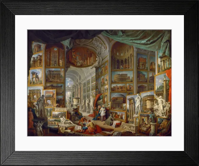 Framed Print : Picture Gallery with Views of Ancient Rome (Roma Antica). Artist: Panini, Giovanni Paolo (1691-1765) Framed Print : Picture Gallery with Views of Ancient Rome (Roma Antica). Artist: Panini, Giovanni Paolo (1691-1765)