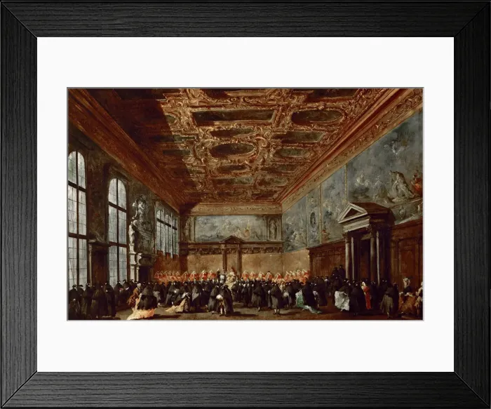 Framed Print : The Doge of Venice Giving Audience in the Sala del Collegio in the Doge?s Palace. Artist: Guardi, Francesco (1712-1793) Framed Print : The Doge of Venice Giving Audience in the Sala del Collegio in the Doge?s Palace. Artist: Guardi, Francesco (1712-1793)