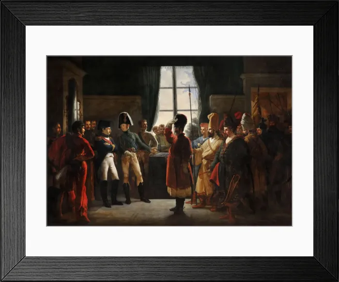 Framed Print : Tsar Alexander I presenting the Kalmyks, Cossacks and Bashkirs of Russian army to Napoleon I, Tilsit Artist: Bergeret, Pierre-Nolasque (1782-1863) Framed Print : Tsar Alexander I presenting the Kalmyks, Cossacks and Bashkirs of Russian army to Napoleon I, Tilsit Artist: Bergeret, Pierre-Nolasque (1782-1863)