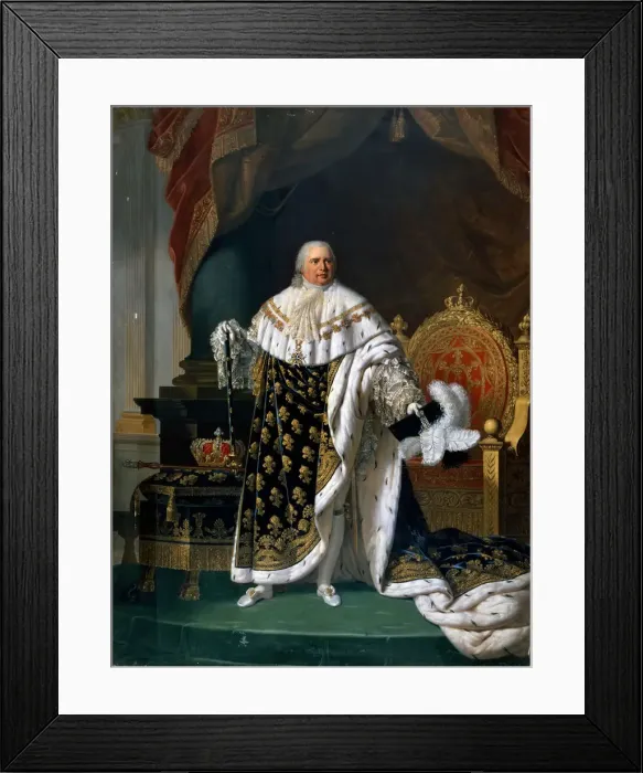 Framed Print : Portrait of Louis XVIII (1755-1824) in coronation robes. Artist: Lefevre, Robert (1756-1830) Framed Print : Portrait of Louis XVIII (1755-1824) in coronation robes. Artist: Lefevre, Robert (1756-1830)