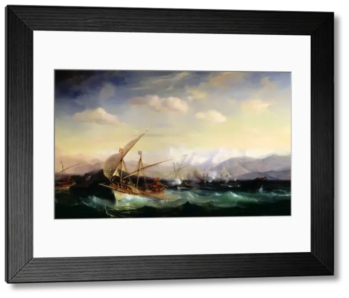 Framed Print : Andrea Doria dispersing the Spanish fleet ahead of the Var mouth in 1524. Artist: Gudin, Theodore (1802-1880) Framed Print : Andrea Doria dispersing the Spanish fleet ahead of the Var mouth in 1524. Artist: Gudin, Theodore (1802-1880)