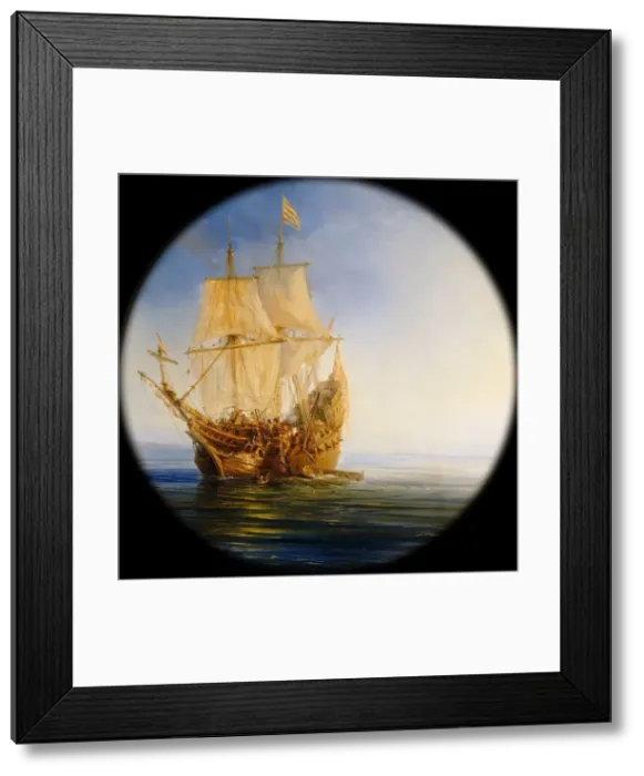 Framed Print : Spanish Galleon taken by the Pirate Pierre le Grand near the coast of Hispaniola, in 1643. Artist: Gudin, Theodore (1802-1880) Framed Print : Spanish Galleon taken by the Pirate Pierre le Grand near the coast of Hispaniola, in 1643. Artist: Gudin, Theodore (1802-1880)