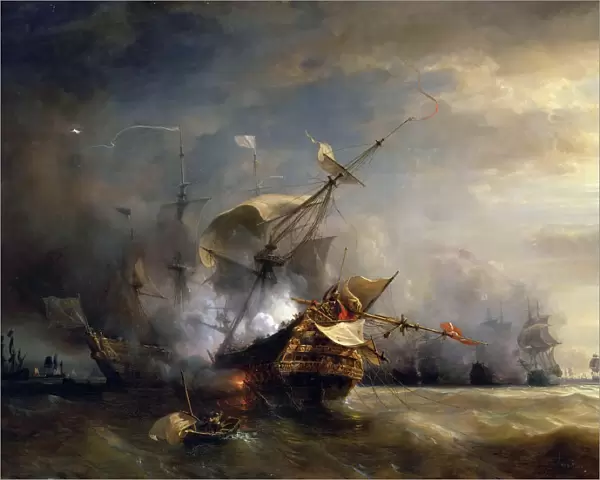 The naval Battle near Lizard Point, Cornwall on 21 October 1707. Artist: Gudin, Theodore (1802-1880)