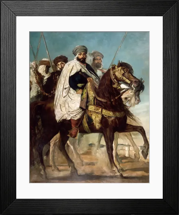 Framed Print : Ali-Ben-Hamet, Caliph of Constantine and Chief of the Haractas, followed by his Escort. Artist: Chasseriau, Theodore (1819-1856) Framed Print : Ali-Ben-Hamet, Caliph of Constantine and Chief of the Haractas, followed by his Escort. Artist: Chasseriau, Theodore (1819-1856)