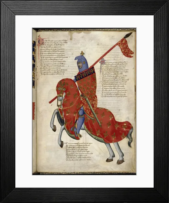 Framed Print : A knight from Prato (From Regia Carmina by Convenevole da Prato). Artist: Pacino di Buonaguida (active 1302-1343) Framed Print : A knight from Prato (From Regia Carmina by Convenevole da Prato). Artist: Pacino di Buonaguida (active 1302-1343)