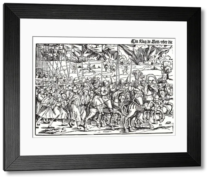 Framed Print : Fragment of a broadside on the Turkish invasion of Hungary. Artist: Schoen, Erhard (1491-1592) Framed Print : Fragment of a broadside on the Turkish invasion of Hungary. Artist: Schoen, Erhard (1491-1592)
