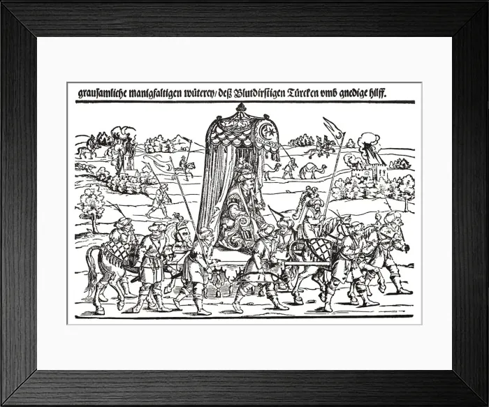 Framed Print : Fragment of a broadside on the Turkish invasion of Hungary. Artist: Schoen, Erhard (1491-1592)