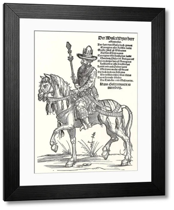 Framed Print : Portrait of Grand Prince Vasili III Ivanovich of Moscow (1479-1533). Artist: Schoen, Erhard (1491-1592) Framed Print : Portrait of Grand Prince Vasili III Ivanovich of Moscow (1479-1533). Artist: Schoen, Erhard (1491-1592)