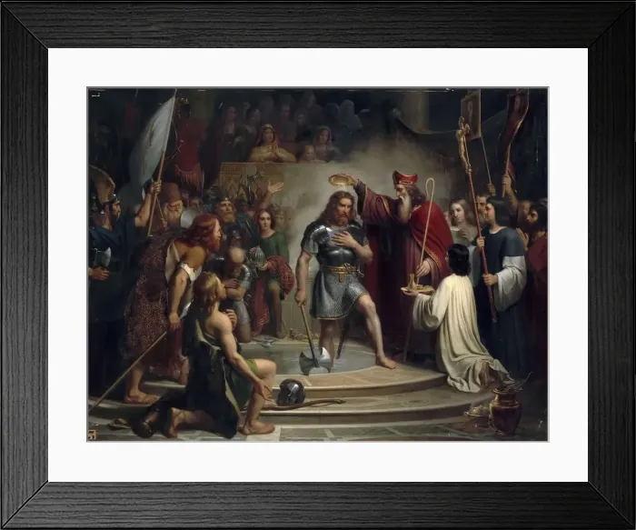 Framed Print : Baptism of Clovis at Reims, 25 December 496. Artist: Dejuinne, Francois-Louis (1786-1844) Framed Print : Baptism of Clovis at Reims, 25 December 496. Artist: Dejuinne, Francois-Louis (1786-1844)