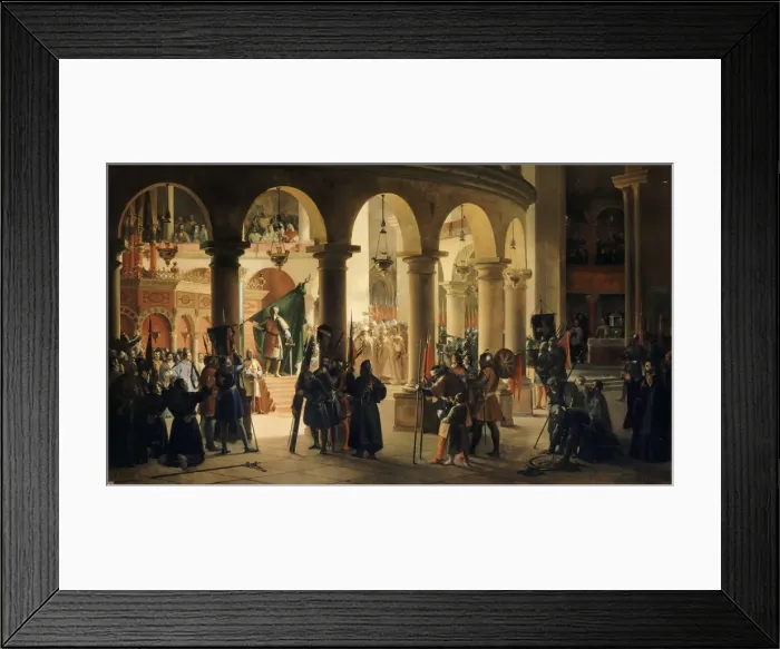 Framed Print : Godefroy de Bouillon deposits in the church of the Holy Sepulchre the Trophies of Ascalon. Artist: Granet, Francois Marius (1775-1849) Framed Print : Godefroy de Bouillon deposits in the church of the Holy Sepulchre the Trophies of Ascalon. Artist: Granet, Francois Marius (1775-1849)