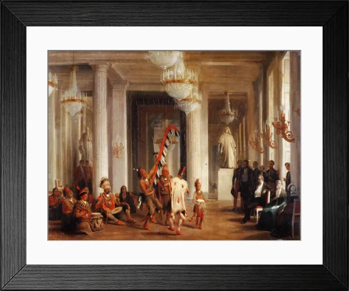 Framed Print : Dance by Iowa Indians in the Salon de la Paix at the Tuileries, Presented by the Painter George Catl Artist: Girardet, Karl (1813-1871) Framed Print : Dance by Iowa Indians in the Salon de la Paix at the Tuileries, Presented by the Painter George Catl Artist: Girardet, Karl (1813-1871)