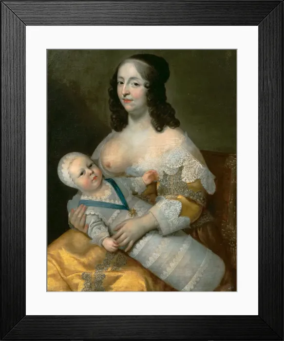 Framed Print : Louis XIV as an infant with his nurse Longuet de La Giraudiere. Artist: Beaubrun, Henri (1603-1677) Framed Print : Louis XIV as an infant with his nurse Longuet de La Giraudiere. Artist: Beaubrun, Henri (1603-1677)