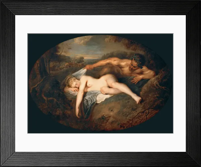 Framed Print : Nymph and Satyr (Jupiter and Antiope). Artist: Watteau, Jean Antoine (1684-1721) Framed Print : Nymph and Satyr (Jupiter and Antiope). Artist: Watteau, Jean Antoine (1684-1721)