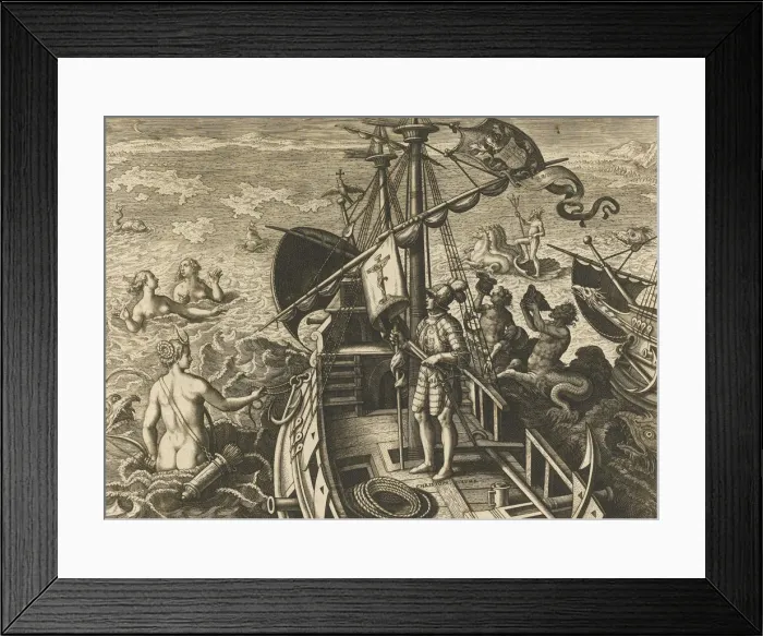 Framed Print : Christophorus Columbus Ligur (Americae Retectio). Artist: Stradanus (Straet, van der), Johannes (1523-1605) Framed Print : Christophorus Columbus Ligur (Americae Retectio). Artist: Stradanus (Straet, van der), Johannes (1523-1605)