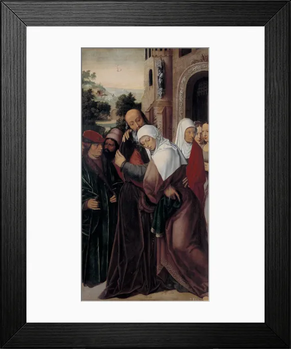 Framed Print : Meeting of Saints Joachim and Anne at the Golden Gate. Artist: Benson, Ambrosius (1495-1550) Framed Print : Meeting of Saints Joachim and Anne at the Golden Gate. Artist: Benson, Ambrosius (1495-1550)