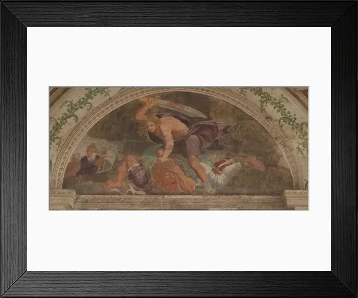 Framed Print : David slaying Goliath (Loggia di Davide). Artist: Romano, Giulio (1499-1546) Framed Print : David slaying Goliath (Loggia di Davide). Artist: Romano, Giulio (1499-1546)
