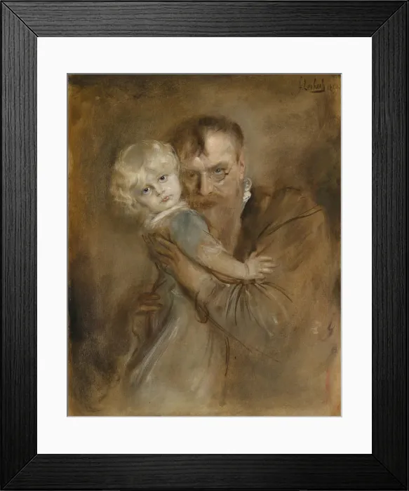 Framed Print : Self-portrait with Daughter Marion. Artist: Lenbach, Franz, von (1836-1904) Framed Print : Self-portrait with Daughter Marion. Artist: Lenbach, Franz, von (1836-1904)