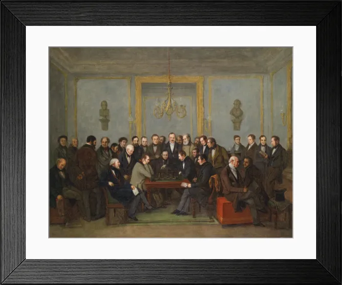 Framed Print : Epic Chess Match Between Pierre Saint Amant And Howard Staunton in 1843. Artist: Marlet, Jean Henri (1771-1847) Framed Print : Epic Chess Match Between Pierre Saint Amant And Howard Staunton in 1843. Artist: Marlet, Jean Henri (1771-1847)