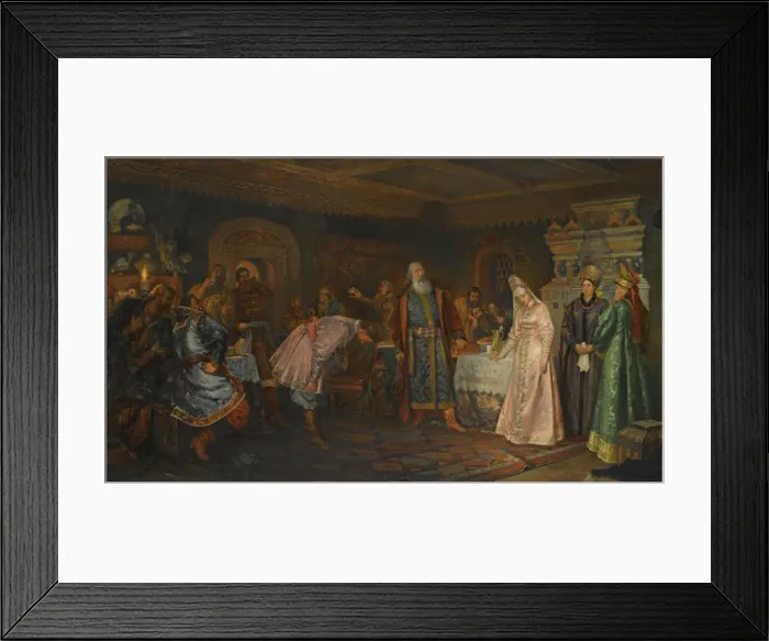 Framed Print : The Kiss Ceremony. Boyar Morozov, his Wife Yelena and Prince Serebrenni. Artist: Buchholz, Fyodor Fyodorovich (1857-1942) Framed Print : The Kiss Ceremony. Boyar Morozov, his Wife Yelena and Prince Serebrenni. Artist: Buchholz, Fyodor Fyodorovich (1857-1942)