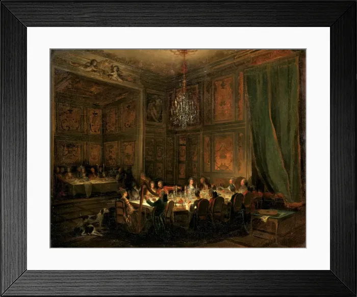 Framed Print : Supper of Prince de Conti at the Temple, 1766. Artist: Ollivier, Michel Barthelemy (1712-1784) Framed Print : Supper of Prince de Conti at the Temple, 1766. Artist: Ollivier, Michel Barthelemy (1712-1784)