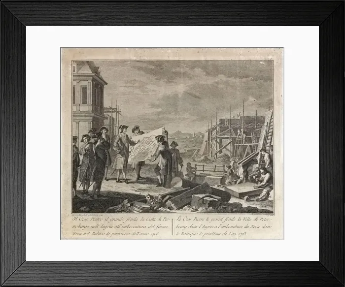 Framed Print : Peter the Great founding Saint Petersburg. Artist: Novelli, Pietro Antonio (1729-1804) Framed Print : Peter the Great founding Saint Petersburg. Artist: Novelli, Pietro Antonio (1729-1804)