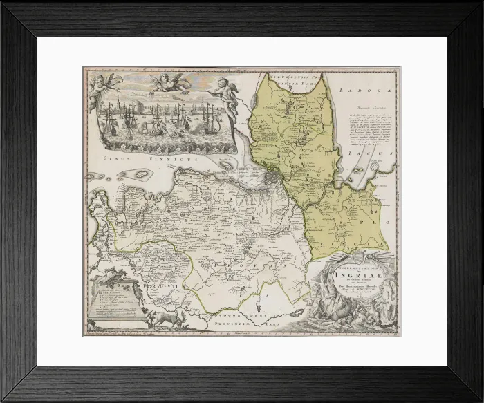 Framed Print : Map of Ingria with View of Saint Petersburg. Artist: Homann, Johann Baptist (1663-1724) Framed Print : Map of Ingria with View of Saint Petersburg. Artist: Homann, Johann Baptist (1663-1724)