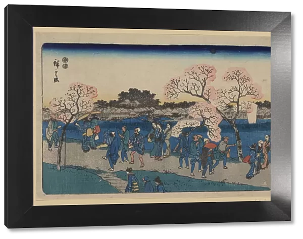 Cherry blossoms along Sumida River. (Sumida tsutsumi hanami no zu) by Hiroshige, Utagawa (1797-1858)