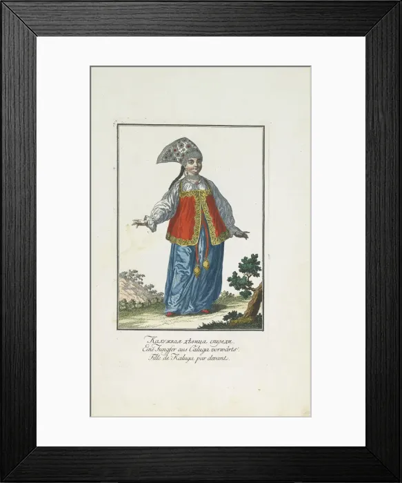 Framed Print : A Maiden from Kaluga in Festive Dress. Artist: Georgi, Johann Gottlieb (1729-1802) Framed Print : A Maiden from Kaluga in Festive Dress. Artist: Georgi, Johann Gottlieb (1729-1802)